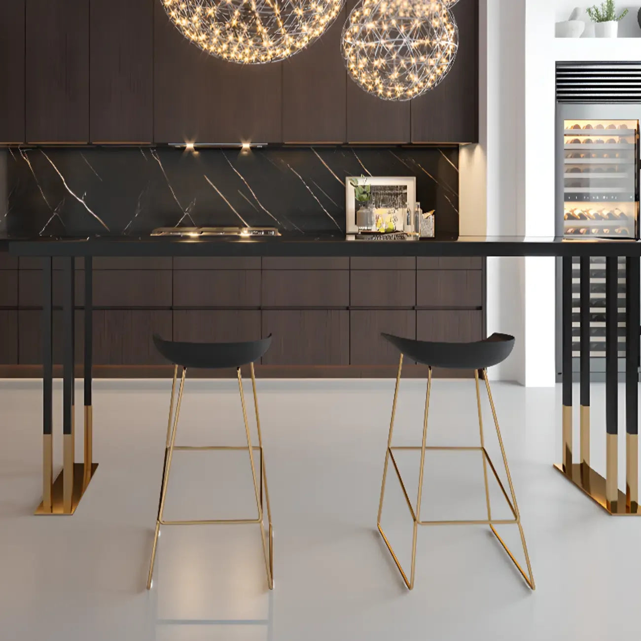 Rechteckiger Bartisch aus Luxusholz mit goldenem Kufengestell für Esszimmer