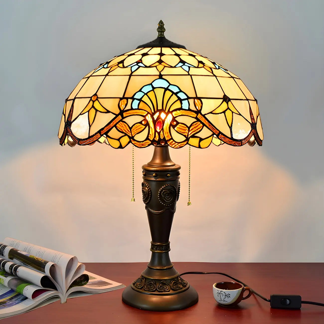 HomeyFad 2-Flammige Vintage-Tischleuchte mit Glasschirm aus Edelstahl