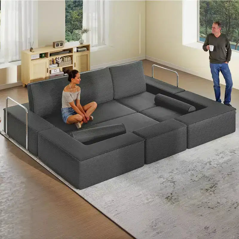 Verwandelbare Cloud-Sektionalcouch Bequemes Kord-Sektionalsofa Bequeme Couch mit tiefem Sitz & hohen Kissen Einfache Montage