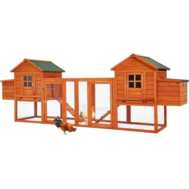 AECOJOY 144 Zoll großer Hühnerstall mit Auslauf, Holzhütte, Geflügelkäfig-Haus