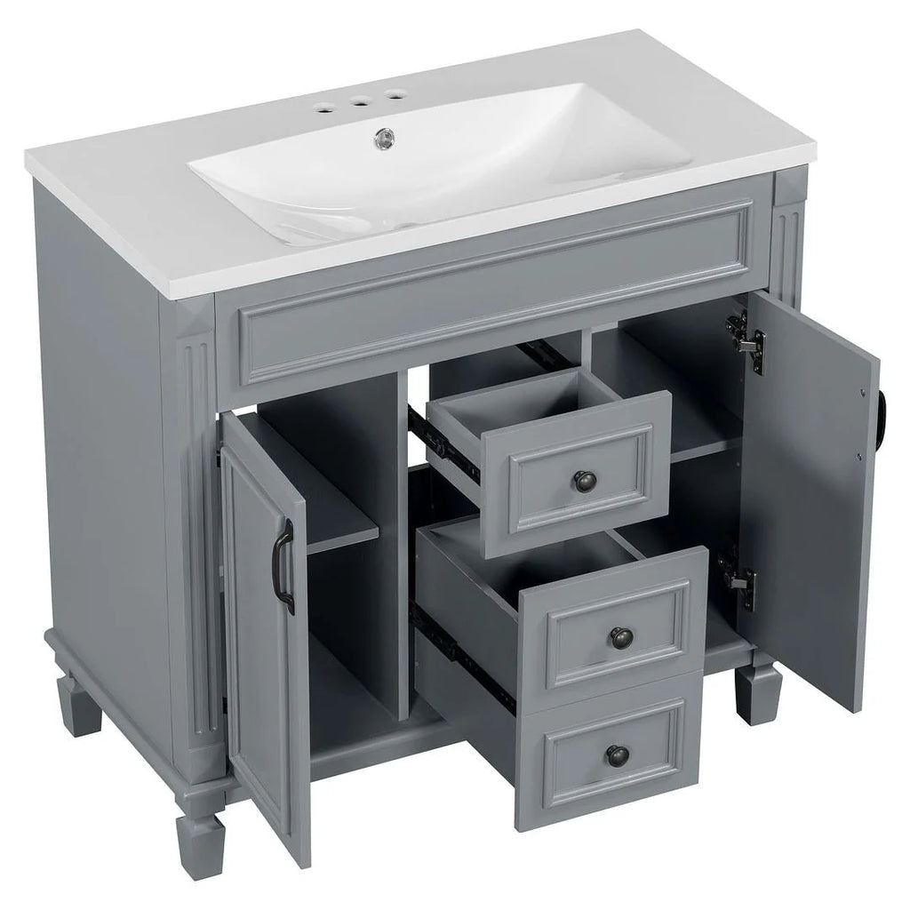 Moderner 36'' Badschrank mit Aufsatzwaschbecken und Spiegelschrank, 2 Türen und 2 Schubladen