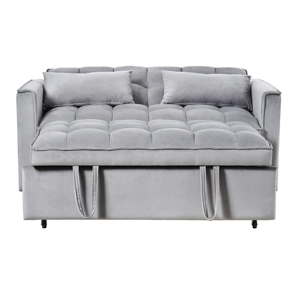 Modernes Schlafsofa zum Ausziehen, 3-in-1 Schlafsofa mit verstellbarer Rückenlehne, Samt-Zweisitzer, Kissen & Seitentaschen