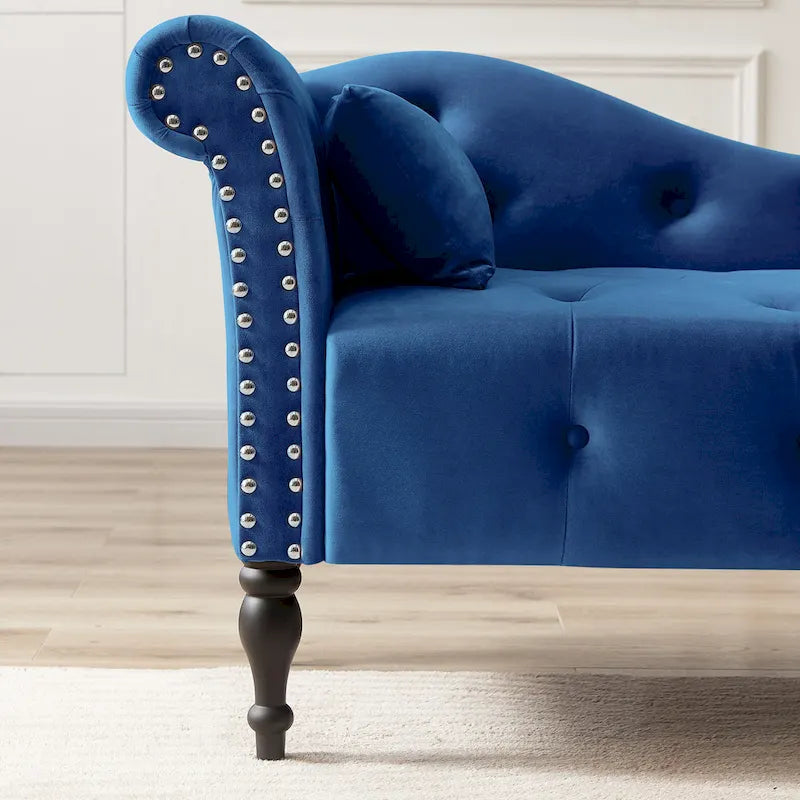 Moderne 60.6 Samt gepolsterte Knöpfe getuftete Chaiselongue mit Massivholzbeinen und Ziernägeln