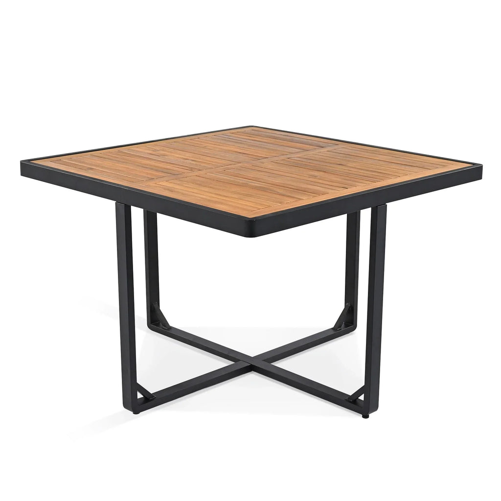 18-teiliges Terrassen-Essgruppen-Set aus Akazienholz, 8 gepolsterte Stühle & 8 Hocker & 2 quadratische Tische