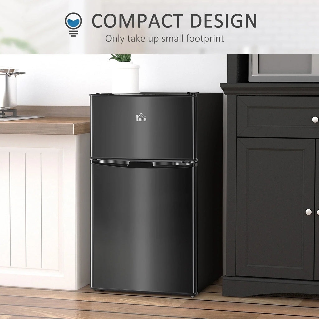 HOMCOM Doppel-Mini-Kühlschrank mit Gefrierfach, 90 L Kompaktkühlschrank mit verstellbarem Regal, einstellbares Thermostat
