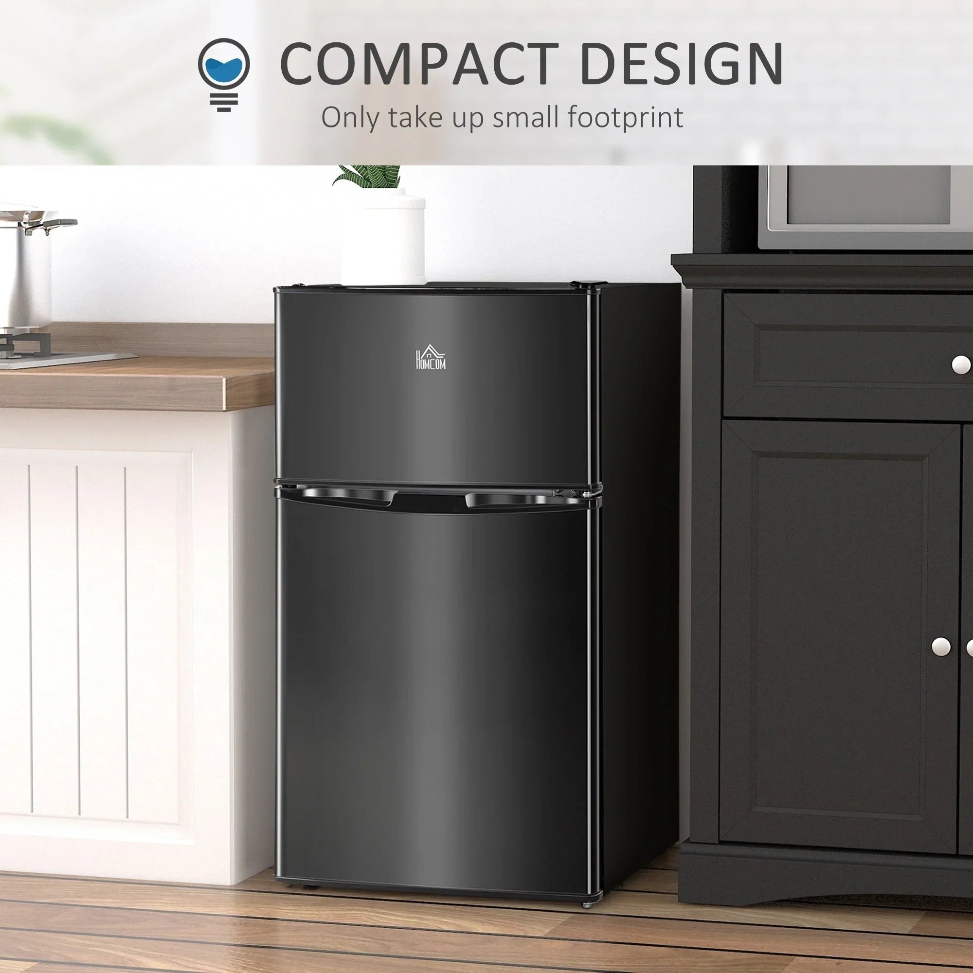 HOMCOM Doppel-Mini-Kühlschrank mit Gefrierfach, 90 L Kompaktkühlschrank mit verstellbarem Regal, einstellbares Thermostat