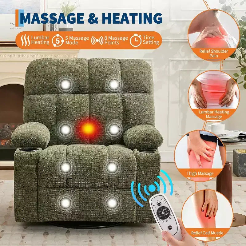 Übergroßer Relaxsessel für Erwachsene, Manueller Dreh-Schaukelsofa, Seitentaschen & Getränkehalter für Große und Schwergewichtige, Wohnzimmer