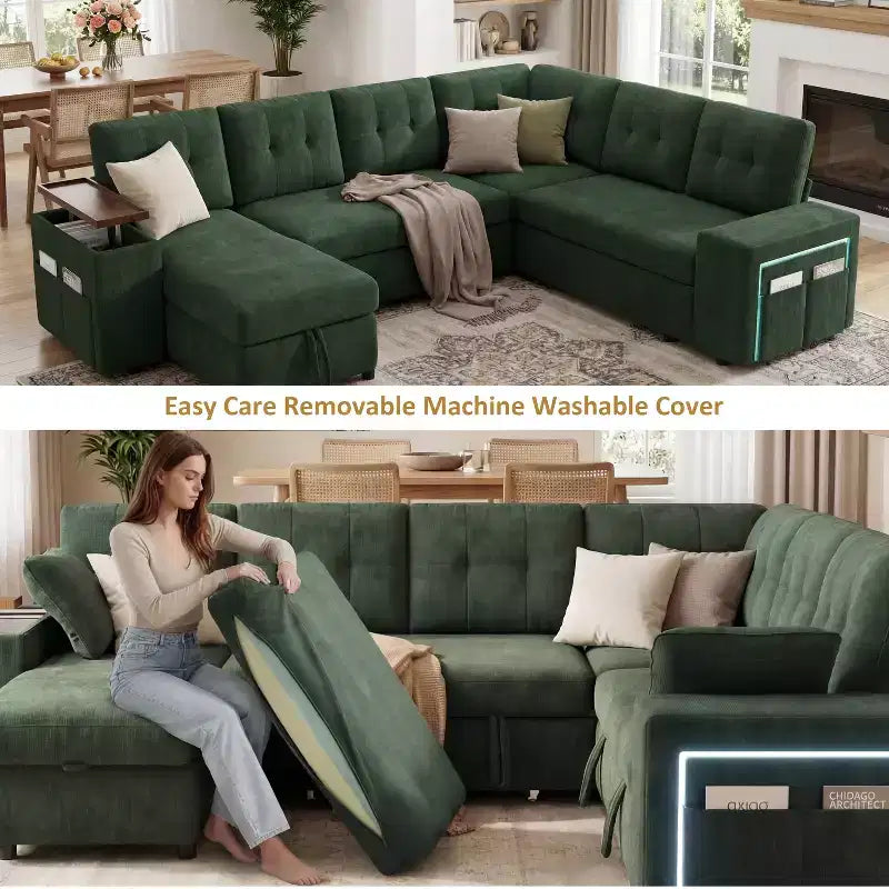Dyonery 112 Modulares Schlafsofa mit Ausziehfunktion, U-förmiges Schnittsofa mit Stauraum, extra breite und tiefe Sitzflächen für das Wohnzimmer