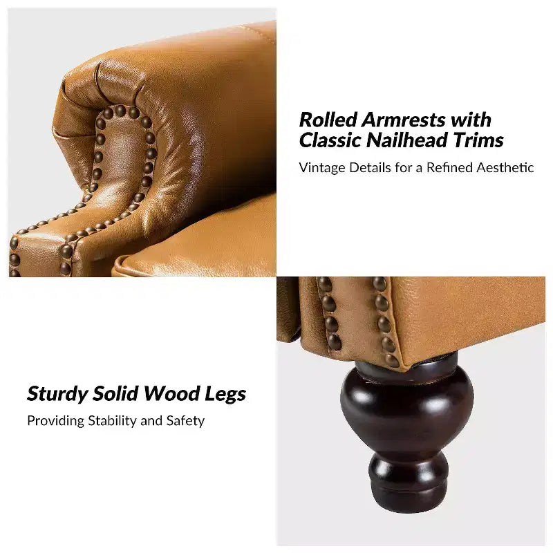 2er-Set Elisabete Modern Wingback Echtleder-Liegesessel mit Vintage-Nagelkopfleiste für Wohn- und Schlafzimmer | ART OF LIVING DESIGNS