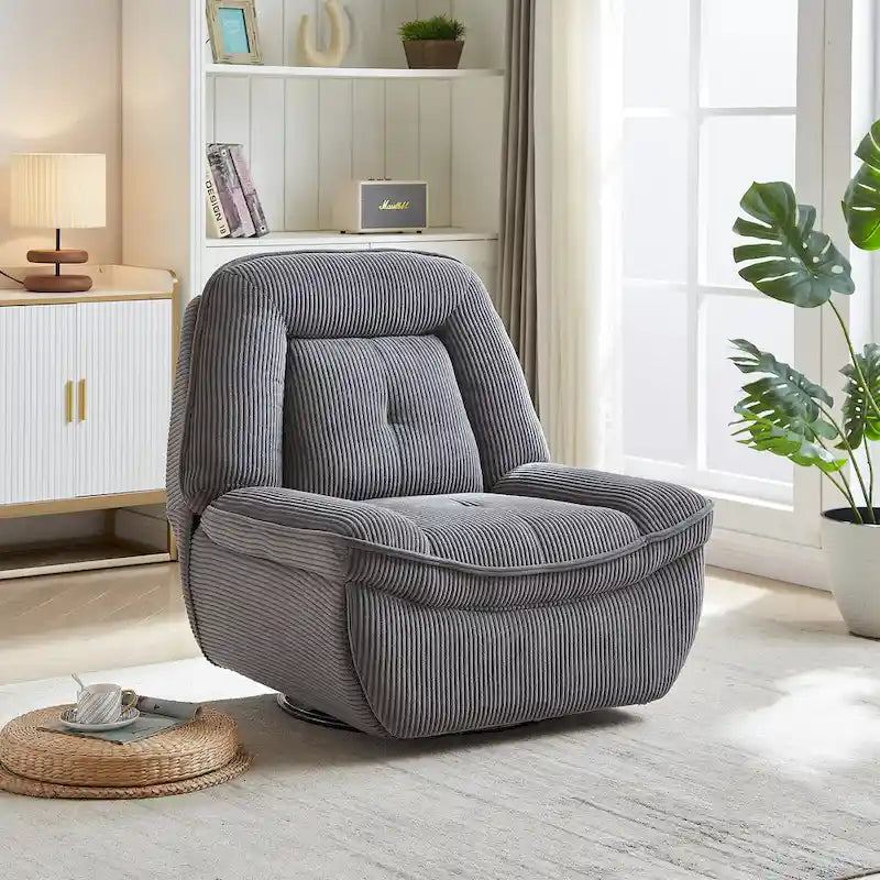 Drehbarer Relaxsessel aus Cord mit Gleitfunktion und Fußstütze für das Wohnzimmer