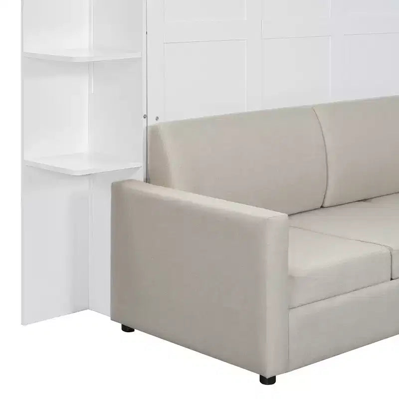Whisen Modern Design Queen-Size Schrankbett mit Holzrahmen, Sofa und Regalen