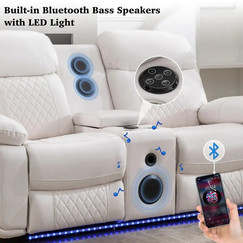 Elektrisches Liegesofa mit kabelloser Ladestation, Leselampe, LED-Beleuchtung für Wohnzimmer, Kunstleder, AC-/USB-Anschluss, Getränkehalter, Schwarz