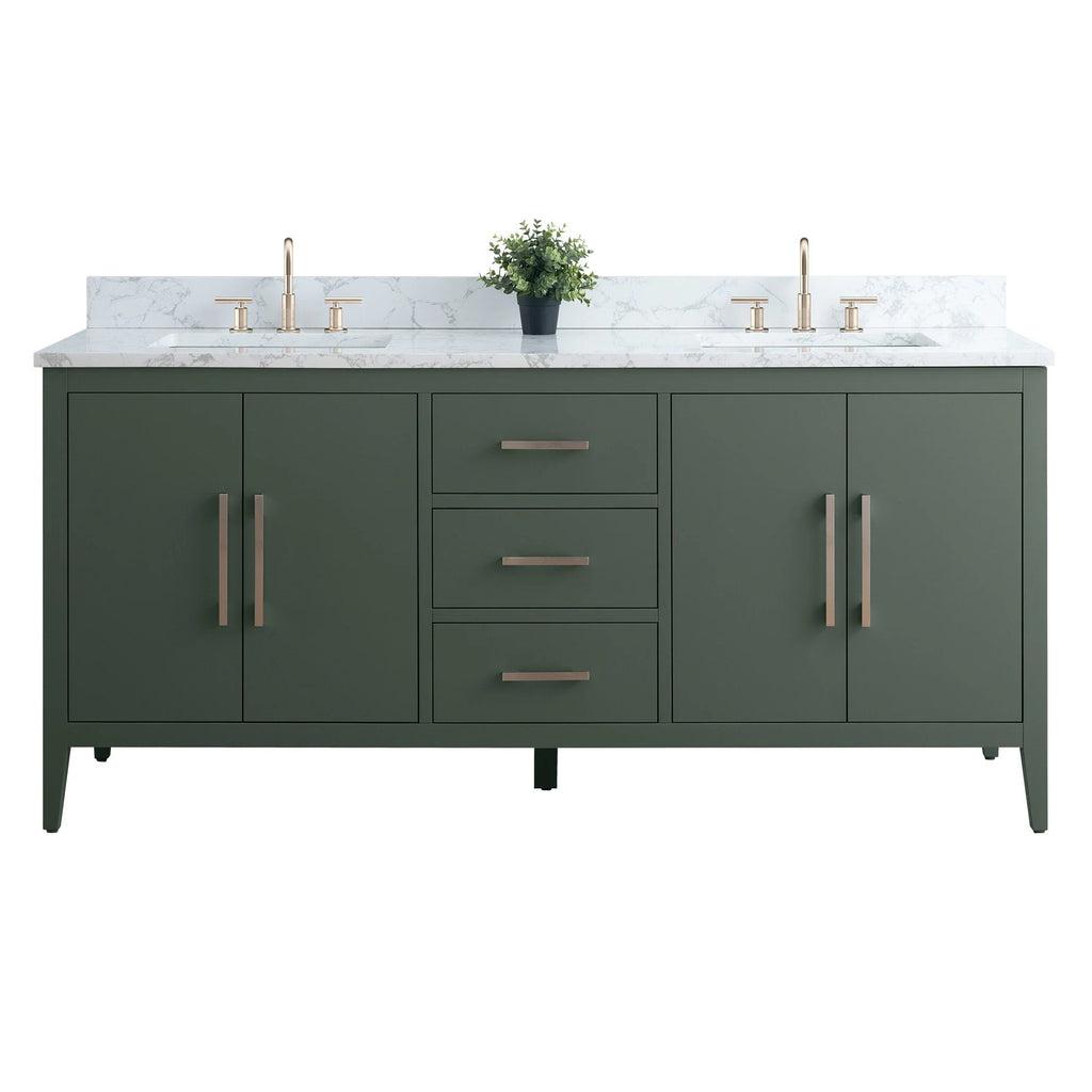 Vanity Art 72 Zoll Badezimmer-Waschtischunterschrank mit Doppelwaschbecken und Kunstmarmorplatte
