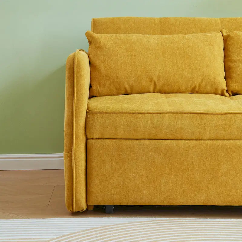 Gelbes Chenille-Schlafsofa zum Ausziehen – 39,00 x 53,50 x 31,50