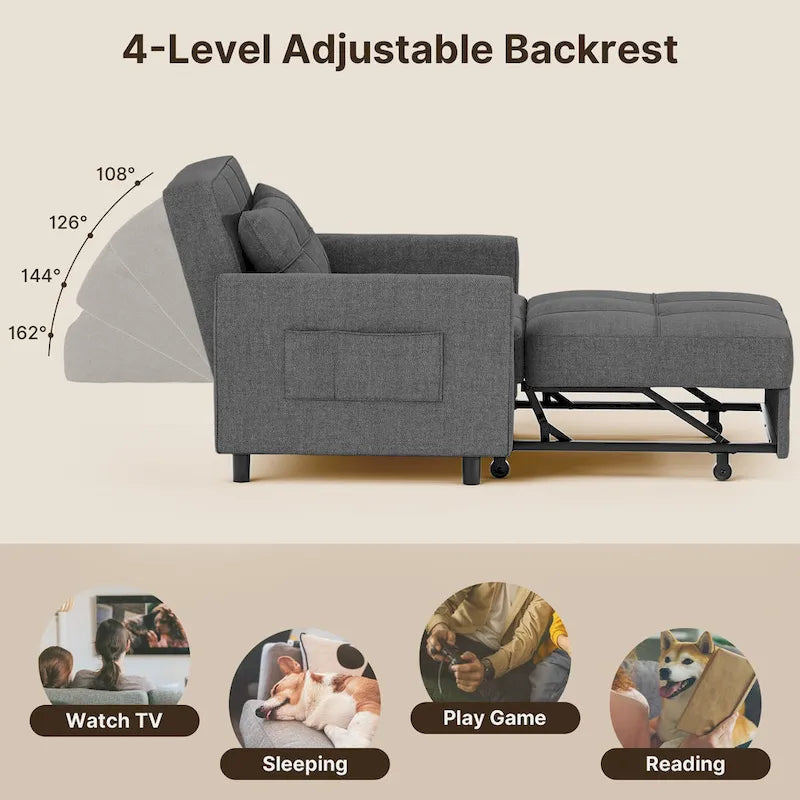 3-in-1 Schlafsofa, ausziehbarer Sessel, umwandelbarer, verstellbarer, klappbarer Polster-Lounge-Sofa