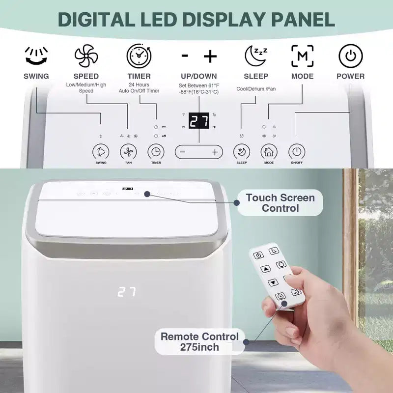 14000 BTU Mobile Klimaanlage, kühlt bis zu 70 m², mobiles Klimagerät mit Entfeuchter