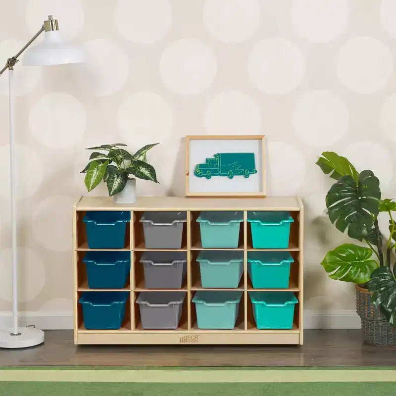 Mobiler Cubby-Schrank mit 15 offenen Behältern, 3x4, Kindermöbel