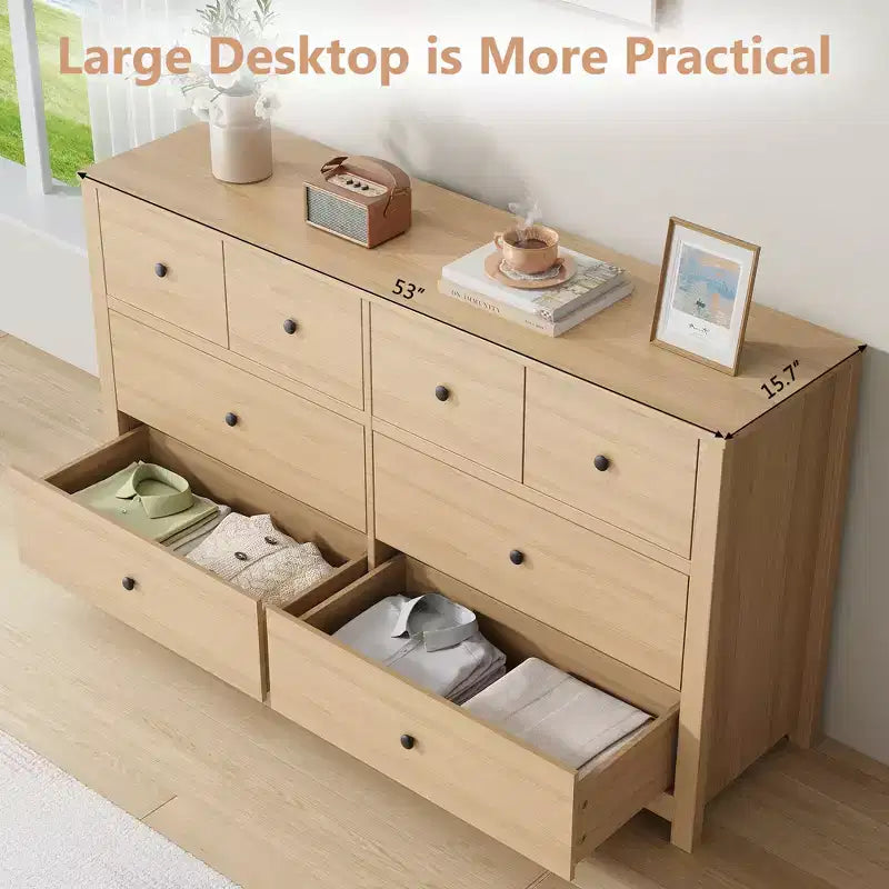 Moderne Kommode mit 8 Schubladen für das Schlafzimmer, breite Holzkommode mit viel Stauraum, freistehender Organizer-Schrank für das Wohnzimmer