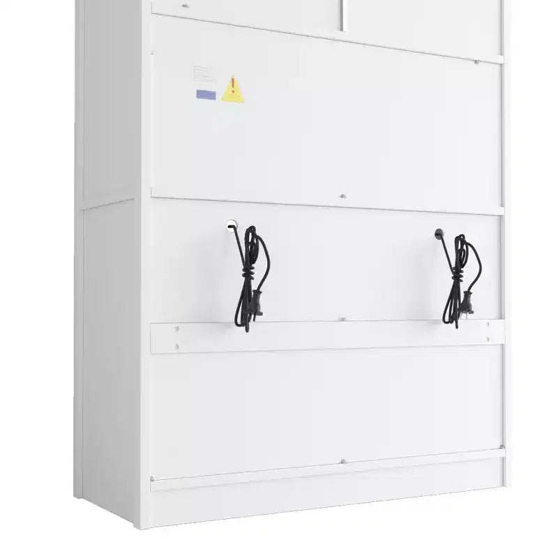 Hoher Küchenschrank mit Steckdosen, großer freistehender Schrank mit Mikrowellenständer, Schubladen, Regalen, Weinregalen und Türregal