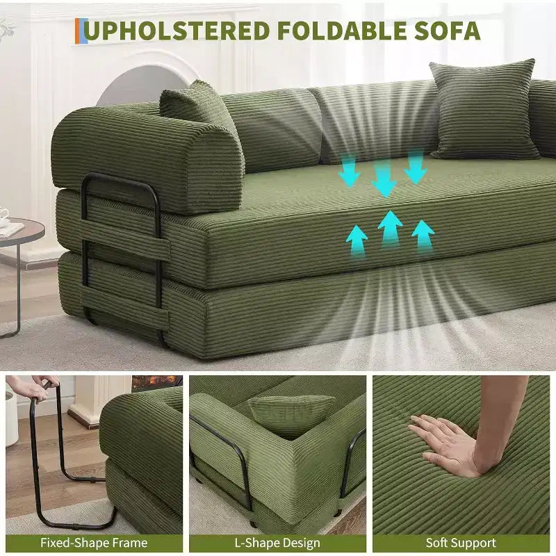 2-in-1 Schlafsofa, bequemes klappbares Cord-Schlafsofa mit tiefer Sitzfläche und breiten Armlehnen, knochenloses Sofa, für Wohnzimmer, Apartments