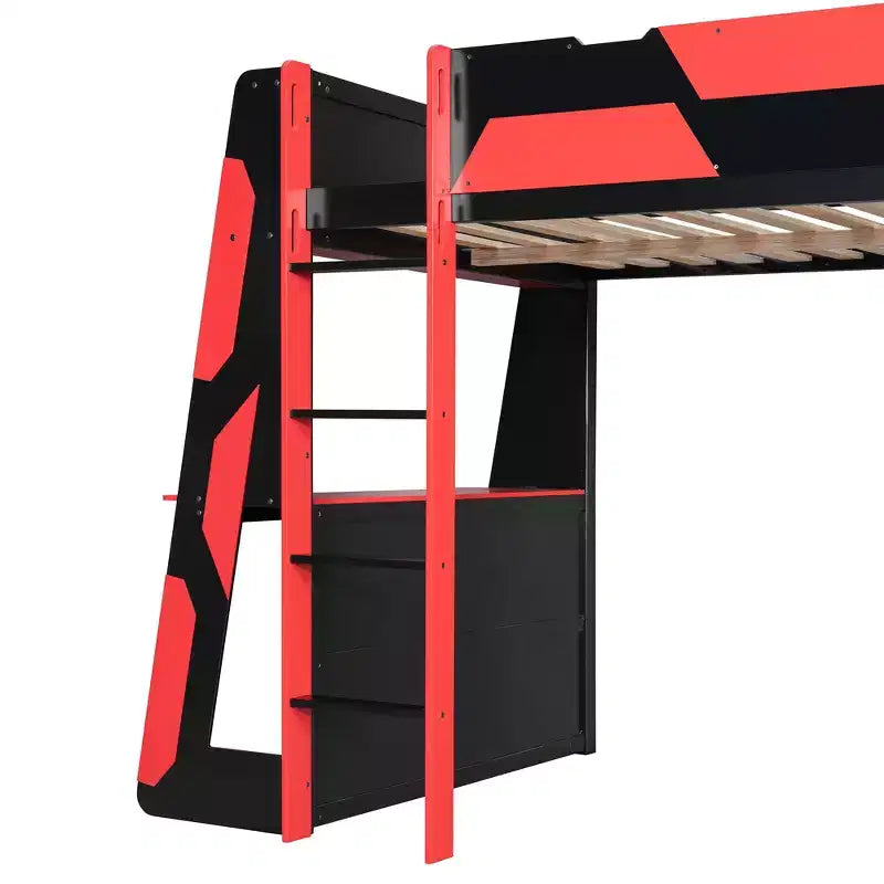 Luxystar Gaming-Hochbett mit Schreibtisch, Ablageregalen und Beleuchtung