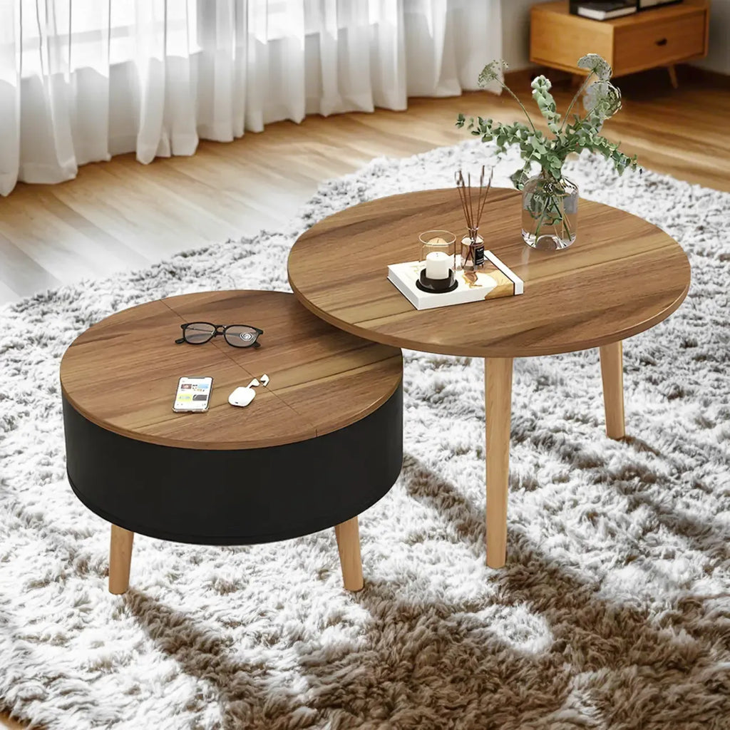 Schwarz Weiß Moderner Runder Couchtisch aus Holz mit Stauraum