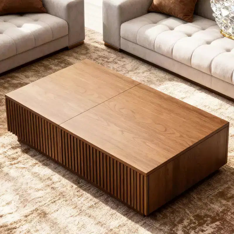 51.1 Couchtisch mit hochklappbarer Platte im Mid-Century Modern-Stil, rechteckiger Wohnzimmertisch aus Walnussholz