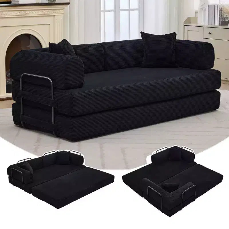 4-in-1 Schlafsofa, 79" rahmenloses Cord-Klappbodenbett mit Kissen, keine Montage erforderlich, Zweisitzer für kleine Wohnungen