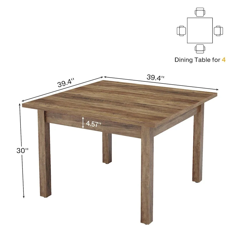 39,4 Zoll quadratischer Esstisch für 2-4 Personen mit Massivholzbeinen für Wohnzimmer Esszimmer