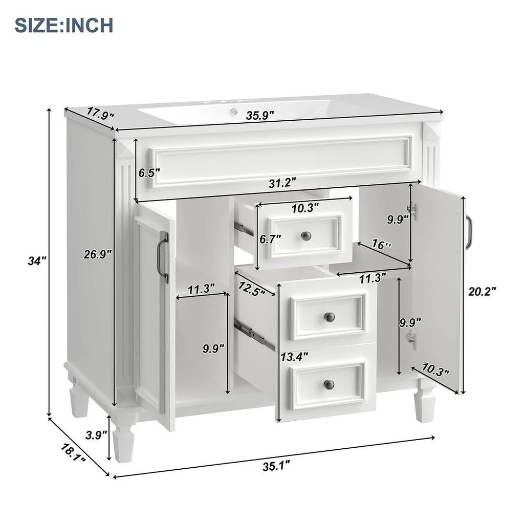 Moderner 36'' Badschrank mit Aufsatzwaschbecken und Spiegelschrank, 2 Türen und 2 Schubladen