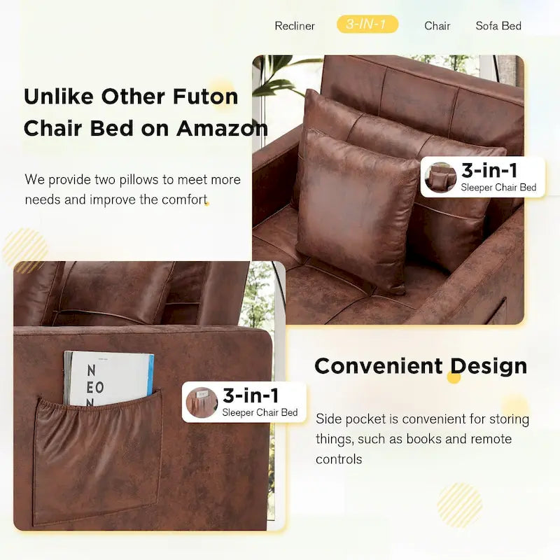 Verstellbares Schlafsofa, 3-in-1-Funktion, verschiedene Farben, für 1 Person