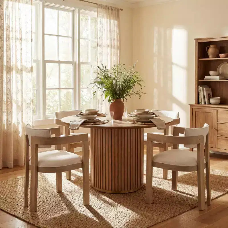 Christopher Knight Home Shankar Modernes 5-teiliges rundes Esszimmer-Set mit gepolsterten Stühlen aus Kautschukholz
