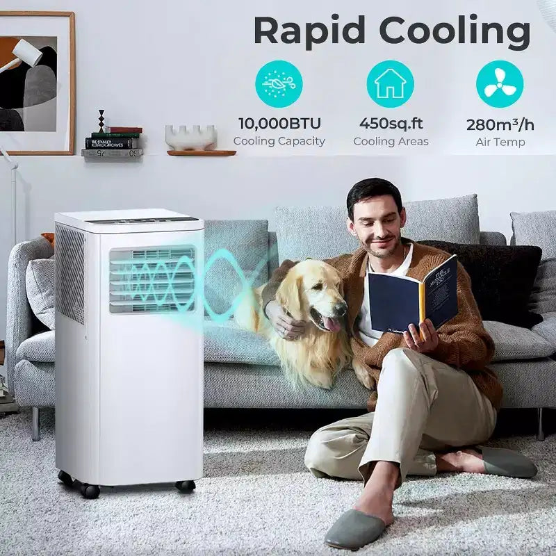 8.000 BTU mobile Klimaanlage, 3-in-1 Gerät mit 4 Modi, Timer, LED-Display, Fernbedienung und Installationskit, für Schlafzimmer/Wohnzimmer/Büro, Weiß.