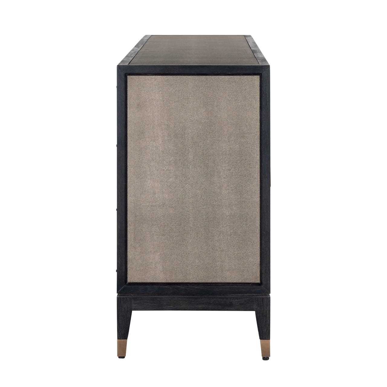 Sideboard mit 4 Türen aus schwarzem Holz und Rochenleder mit Messinggriffen