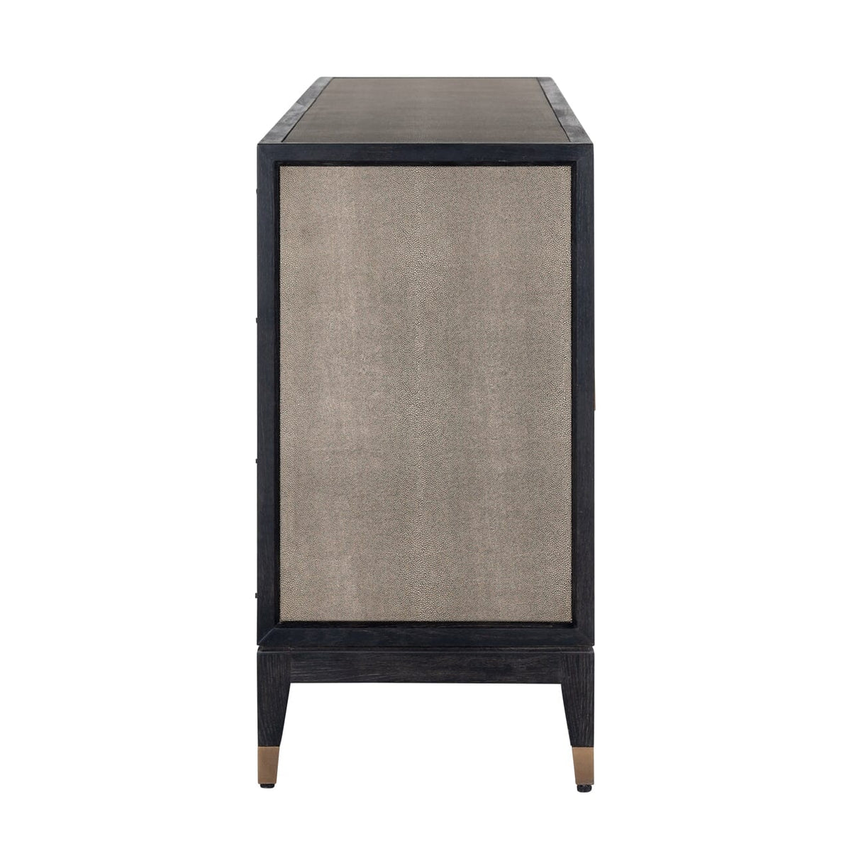 Sideboard mit 4 Türen aus schwarzem Holz und Rochenleder mit Messinggriffen