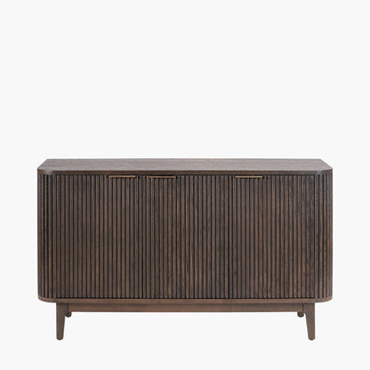 Dunkelbraunes geripptes Eichen-Sideboard mit 3 Türen