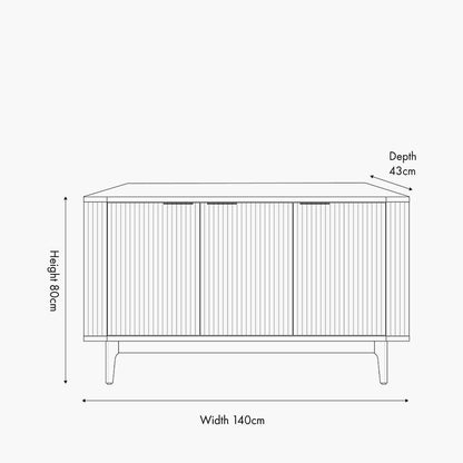 Dunkelbraunes geripptes Eichen-Sideboard mit 3 Türen