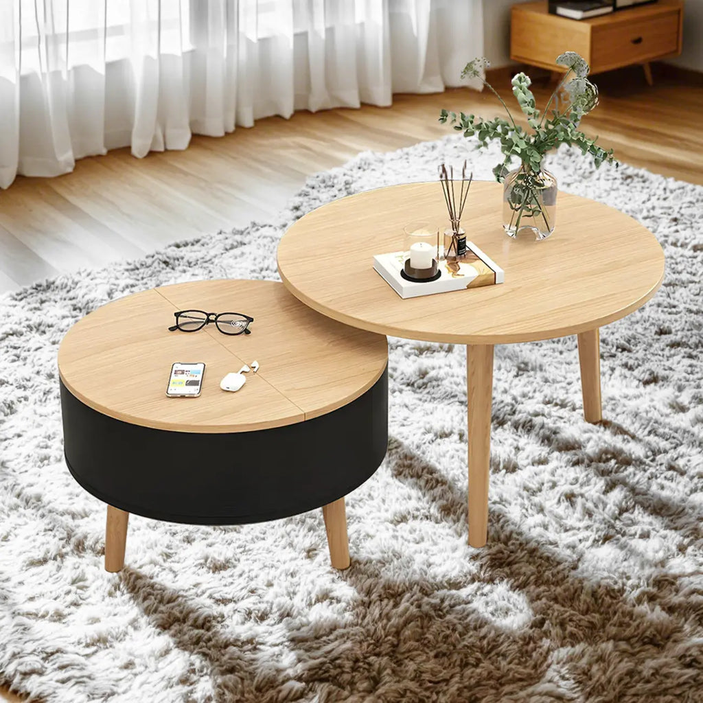 Schwarz Weiß Moderner Runder Couchtisch aus Holz mit Stauraum