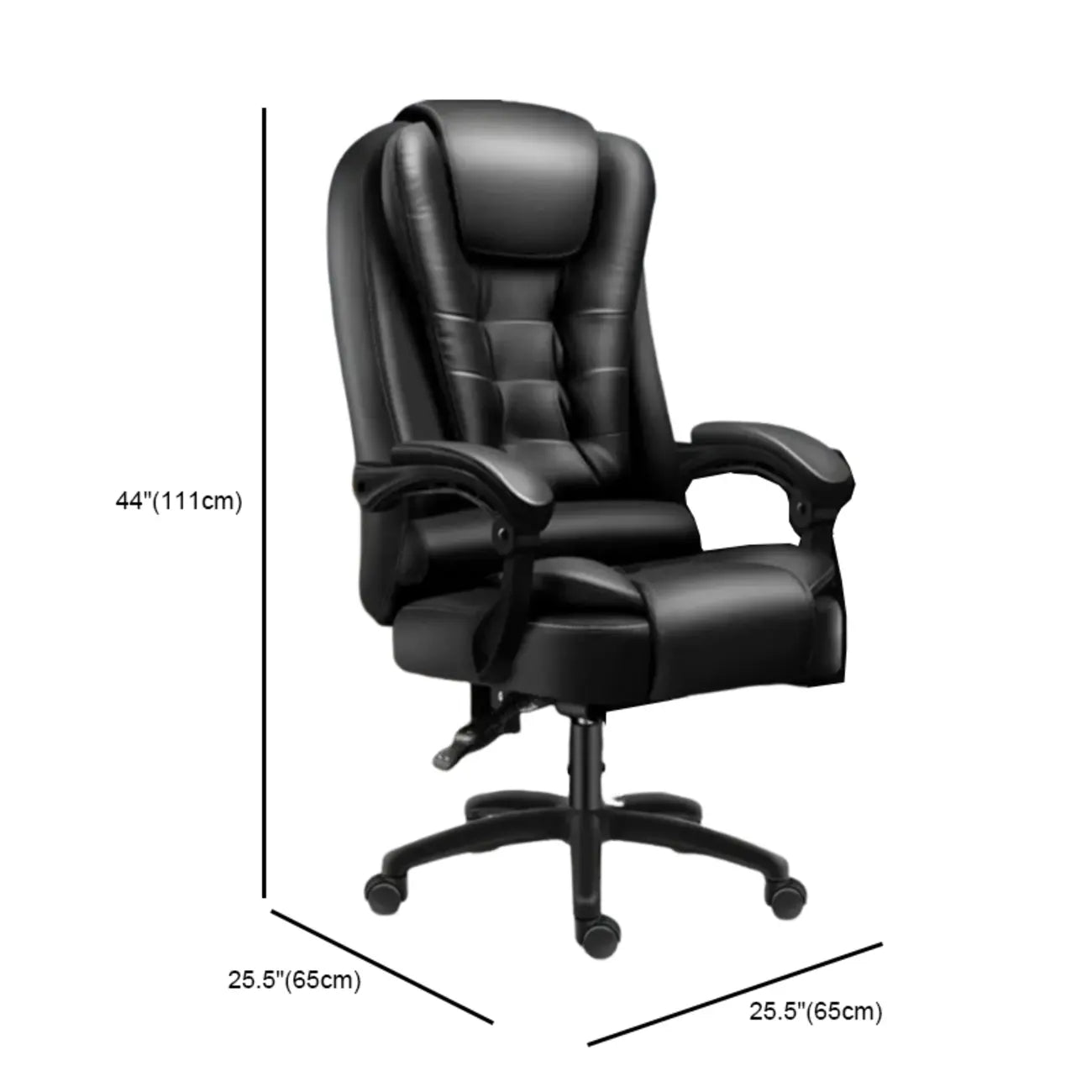 Ergonomischer Bürostuhl aus schwarzem Leder mit Fußstütze und Drehfunktion