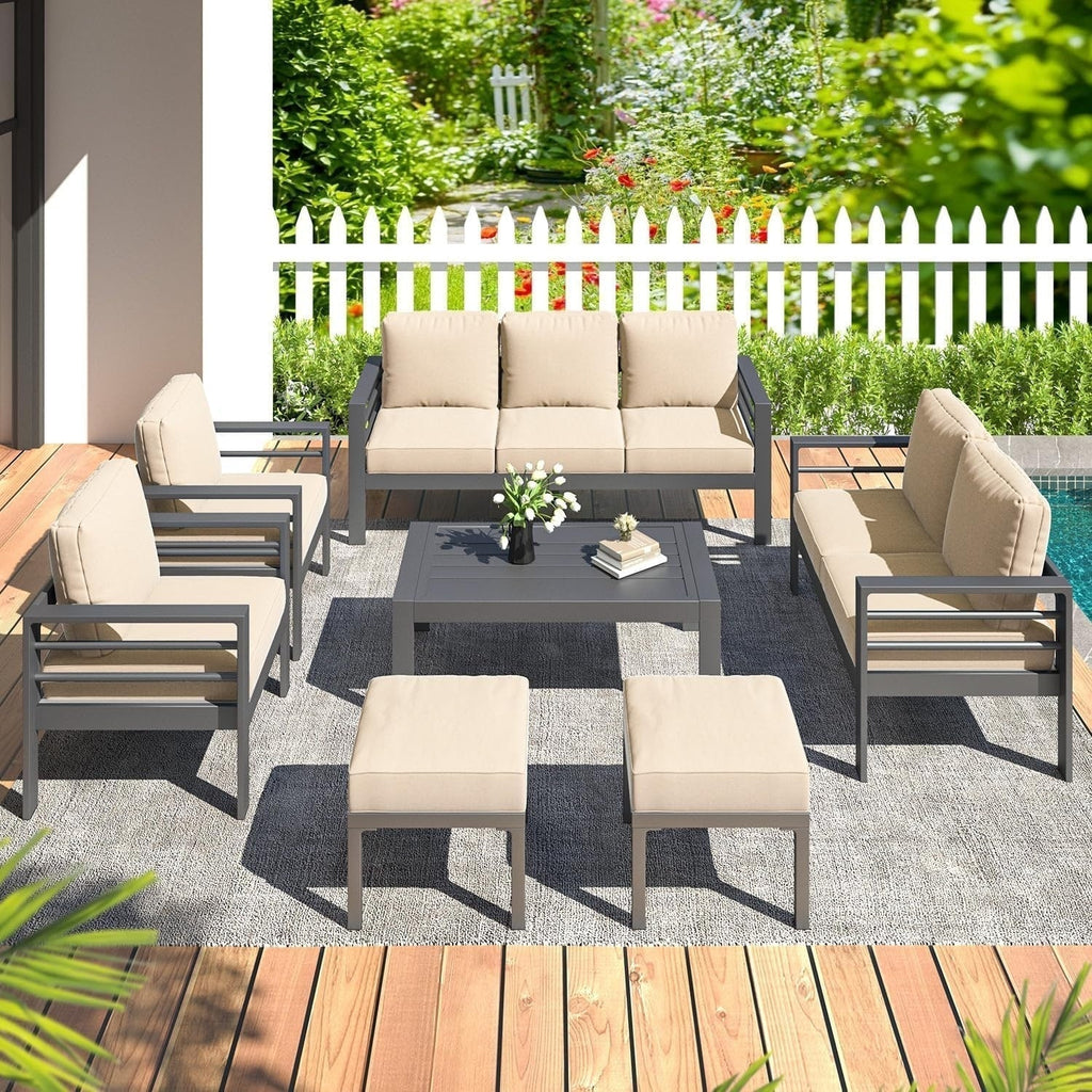 AECOJOY 7-teiliges Aluminium-Terrassenmöbel-Set Outdoor-Gesprächsgarnitur
