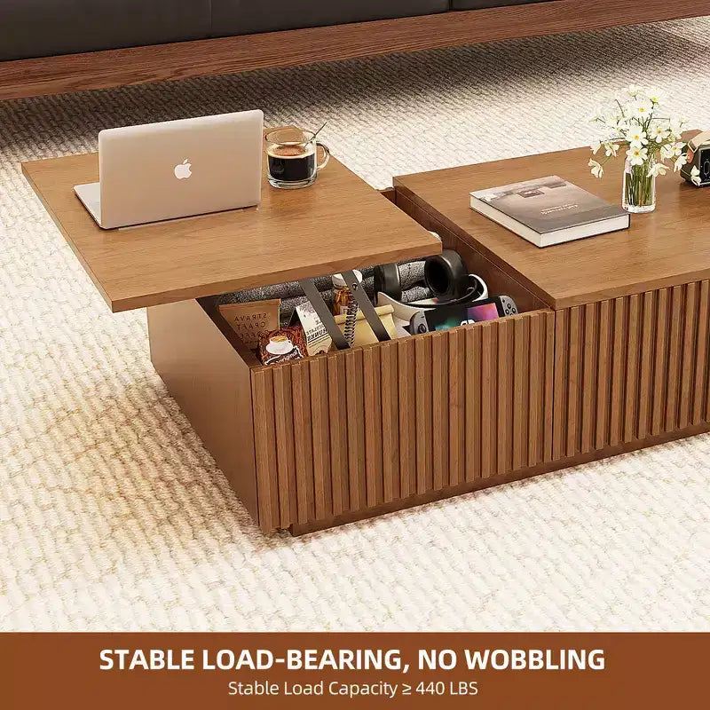 51.1 Couchtisch mit hochklappbarer Platte im Mid-Century Modern-Stil, rechteckiger Wohnzimmertisch aus Walnussholz