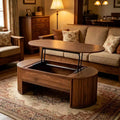 47.2 Couchtisch mit Hebeplatte und verstecktem Fach, oval, braun