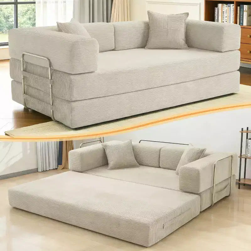 Dyonery 78 Klappsofabett, umwandelbare Kordsofa-Couch, King-Size-Bodenschläfer, 4-in-1 DIY-Kombination, modulares Sofabett, ausklappbares bequemes Sofa.