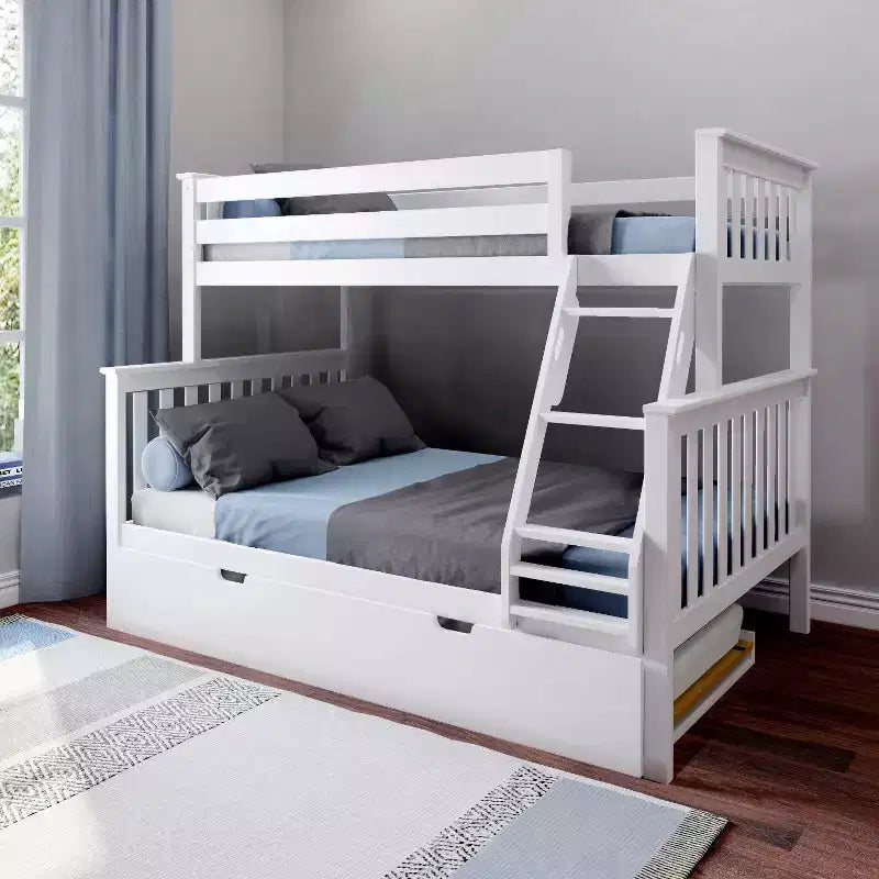 Max & Lily Massivholz Etagenbett, Twin über Full mit Ausziehbett und Leiter für Kinder