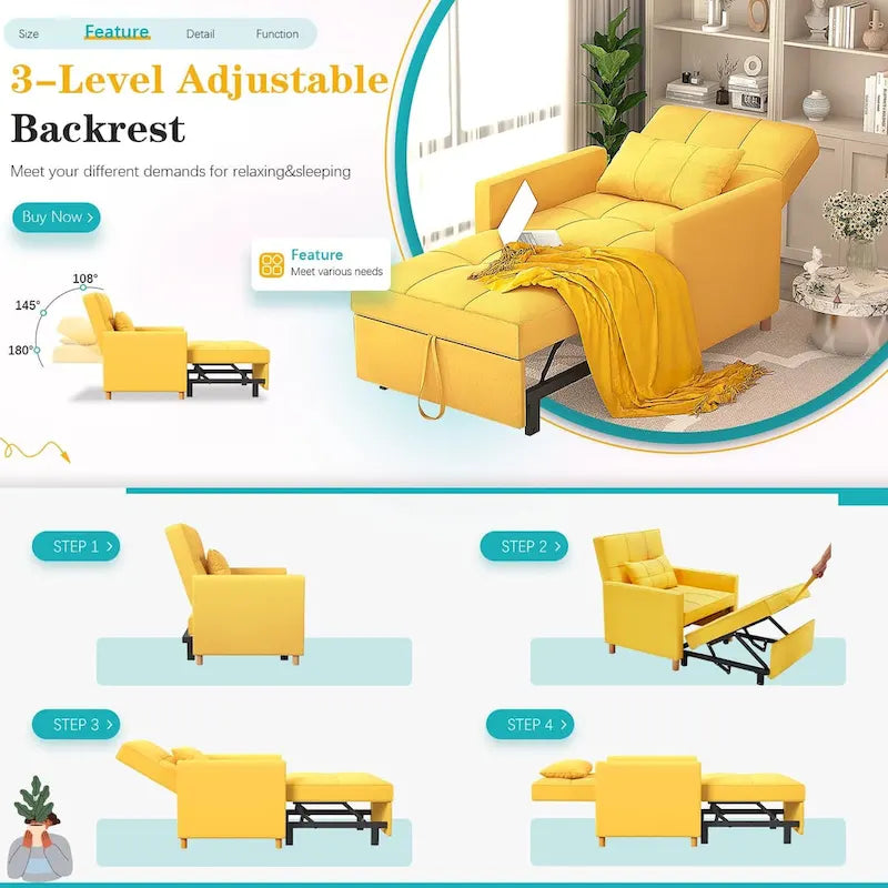 AECOJOY 3-in-1 Schlafsofasessel mit Kissen und verstellbarer Rückenlehne