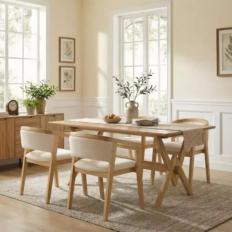 Christopher Knight Home Simon 5-teiliges Esszimmer-Set aus Kautschukholz im Mid-Century Modern Stil mit Bouclé-Stühlen