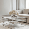 Etageren-Couchtisch aus Silber & Glas