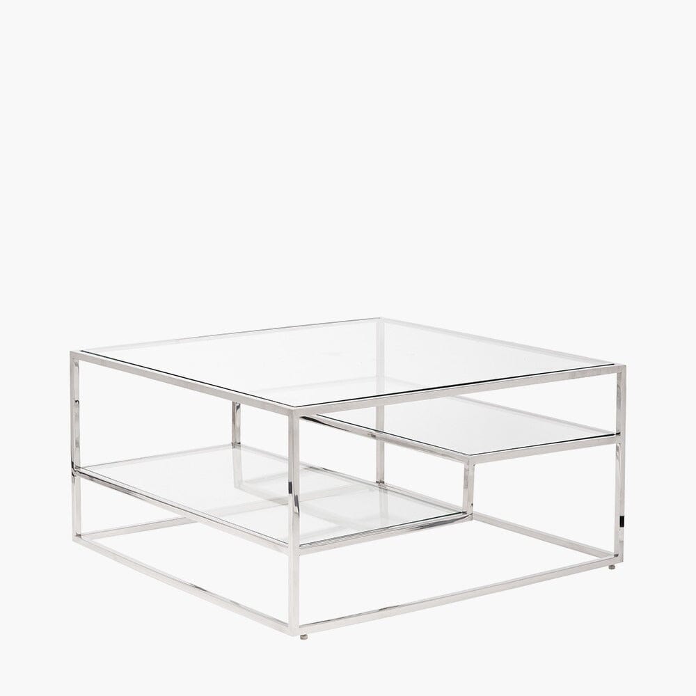 Etageren-Couchtisch aus Silber & Glas