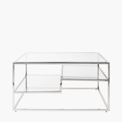 Etageren-Couchtisch aus Silber & Glas