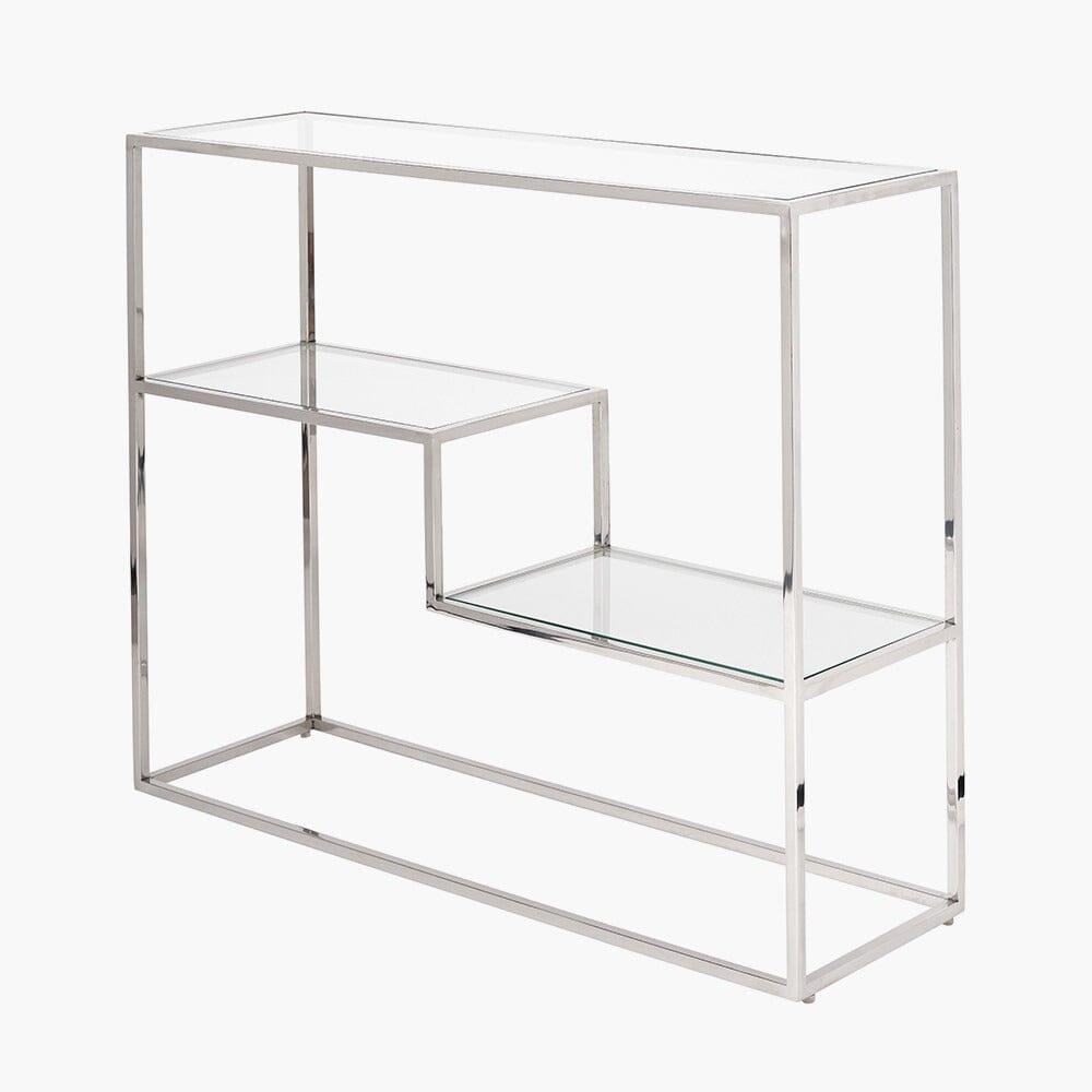 Konsolentisch aus Silber und Glas mit mehreren Ablagen